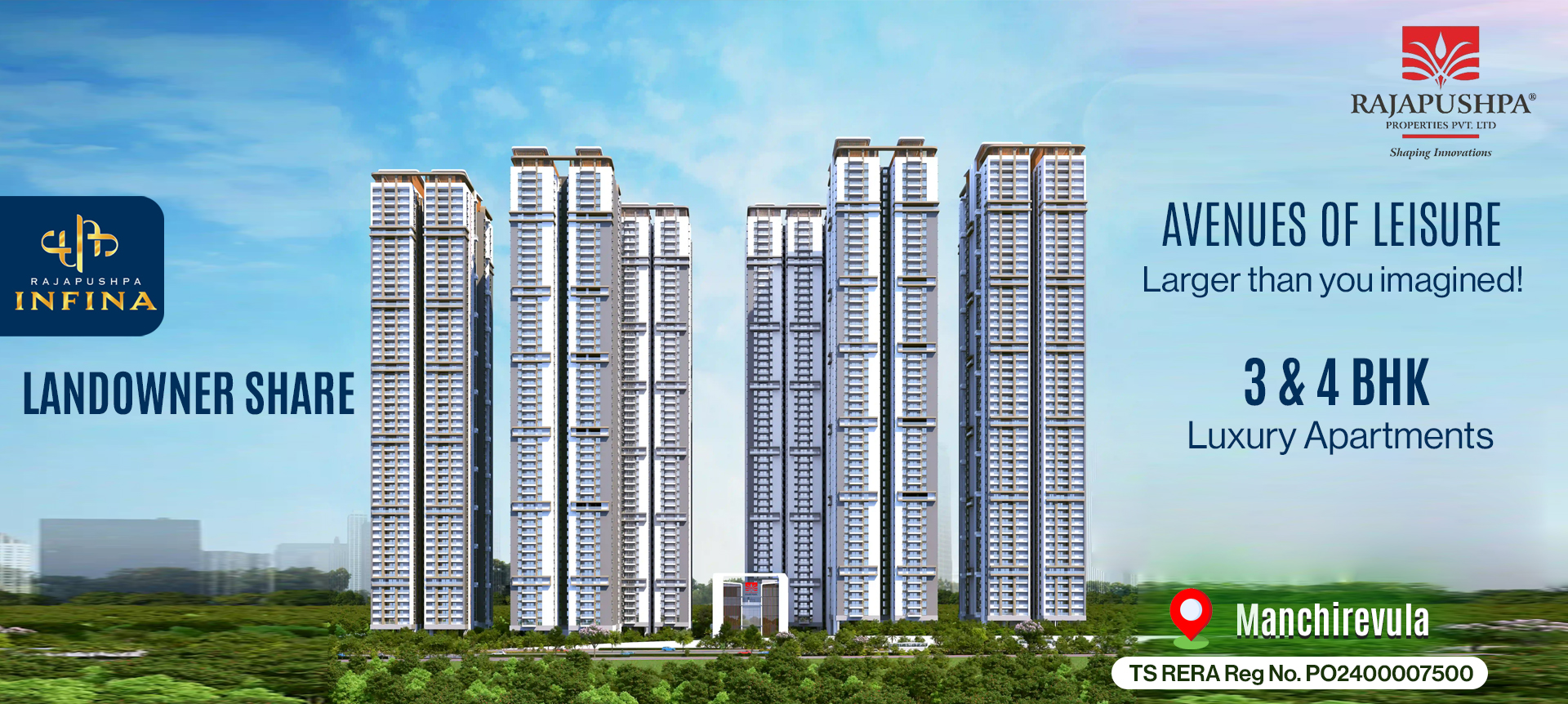 Rajapushpa Infina at Mancherevula - 3 & 4 BHK Apartments